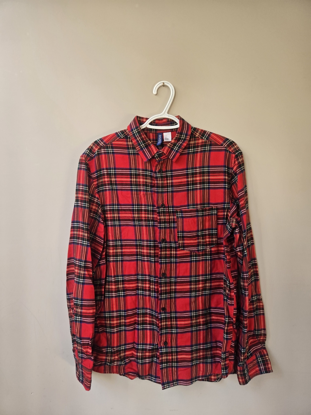 H&M Divided Red Plaid Flannel Shirt Men's Medium 100% Cotton